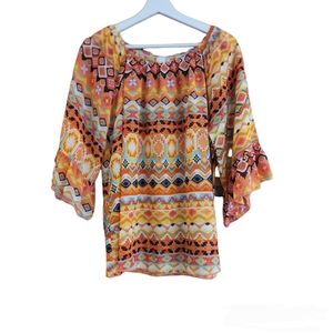 R. Rouge Womens Sheer Short Sleeve Flowy Blouse Size Medium